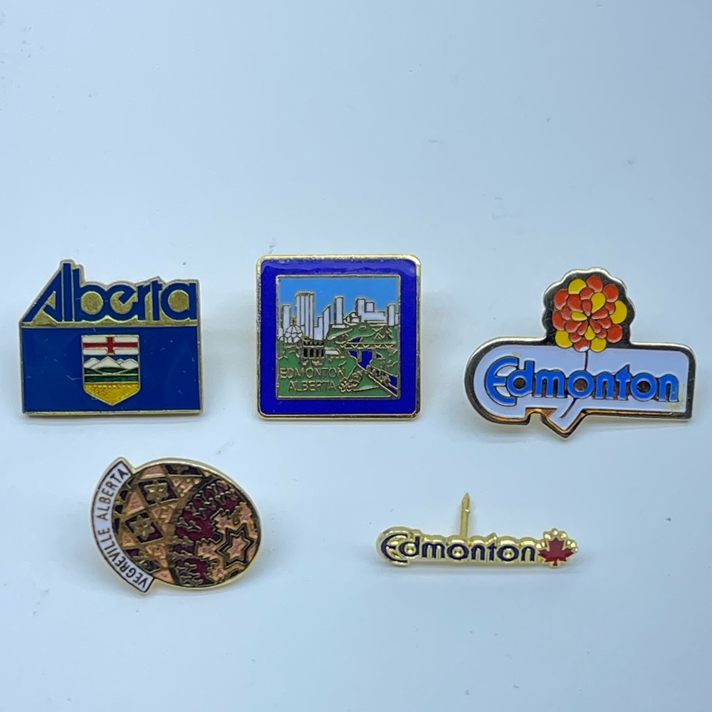 Canadian Pins Vintage Lapel Alberta Canada Edmonton Souvenir Vegreville Set of 5